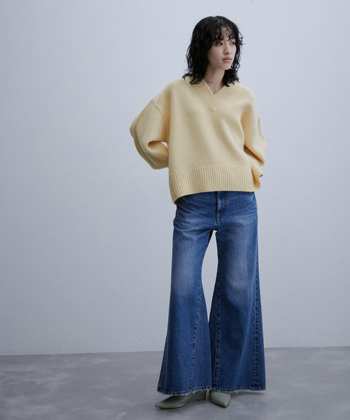 WIDE PANTS ベージュ 38&コットンシルクカシミヤVネックプルオーバー