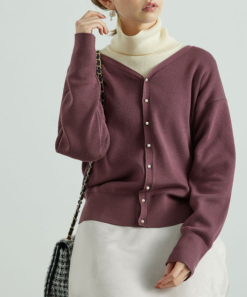 カーディガン　トップス　羽織り　紫　秋コーデ　上品　綺麗系　カットソージャケット