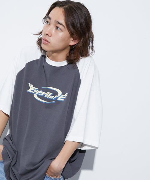 【BAYSIDE】バイカラー ポップ プリント ルーズ Tシャツ 黒 USA製