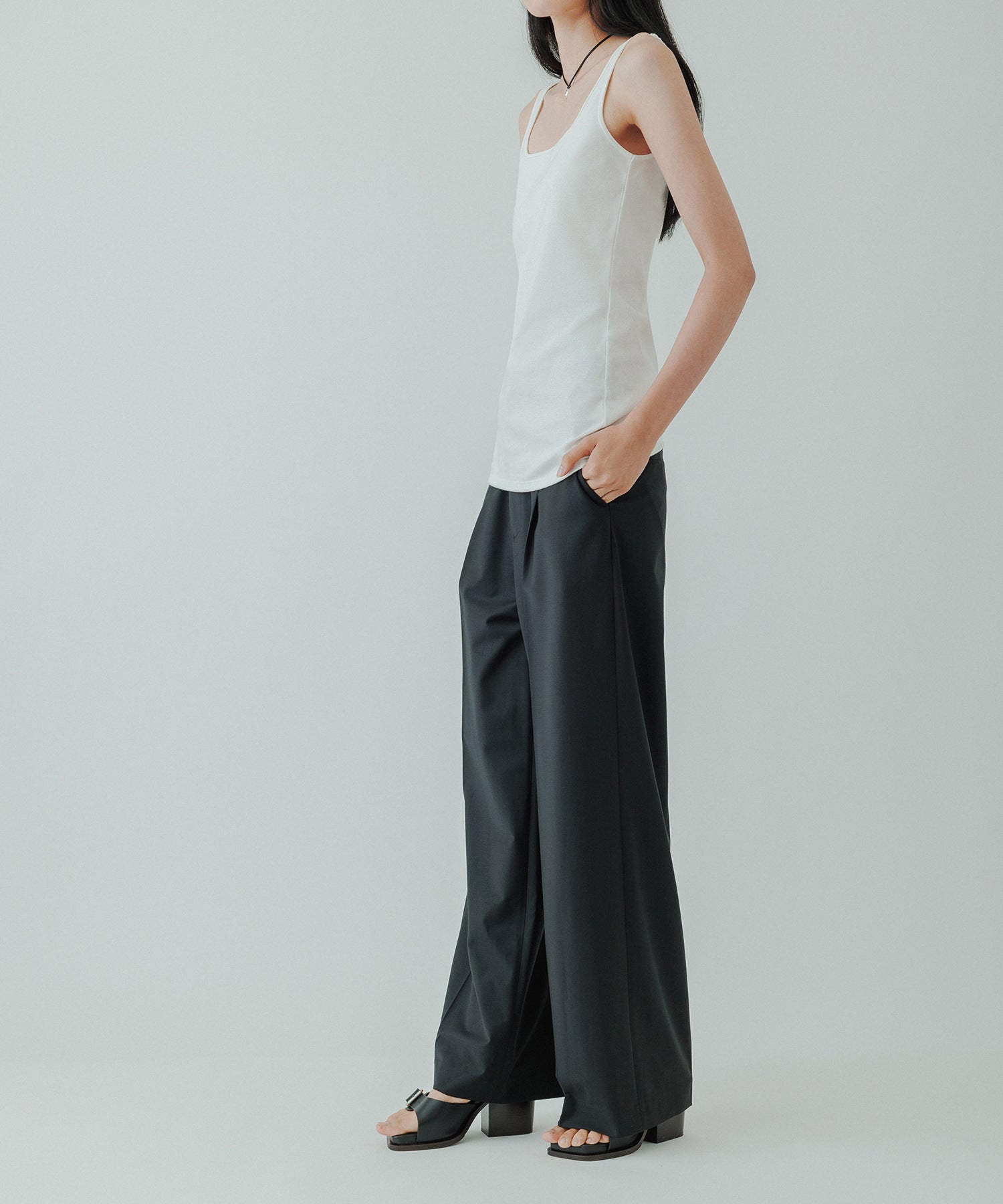 yo biotop High waist slacks gray 1ファッション