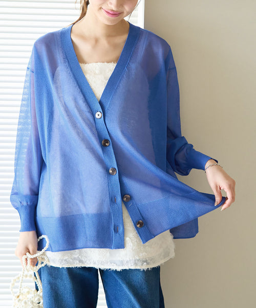 SHEER KNIT CARDIGAN シアー ニット カーディガン ナイロン オレンジイエロー オレンジ