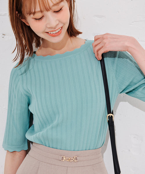 ROPÉ PICNIC / Beauty knit/スカラップネックハーフスリーブニットプル