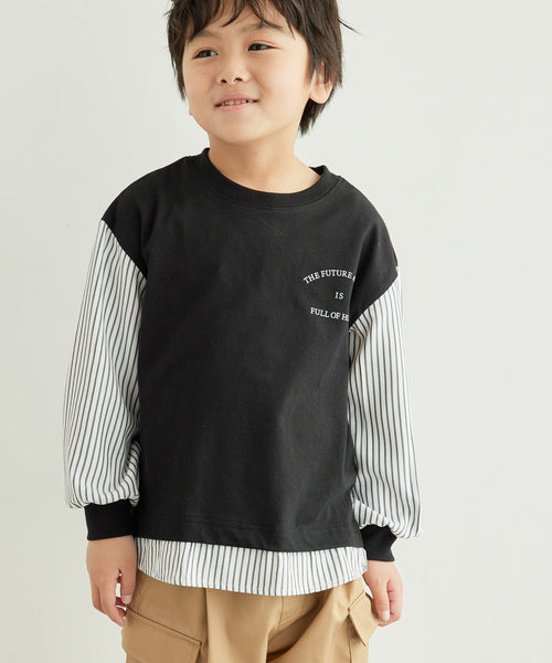 ROPÉ PICNIC KIDS / 【KIDS】UNISEX袖ストライプ胸元ロゴロングTシャツ