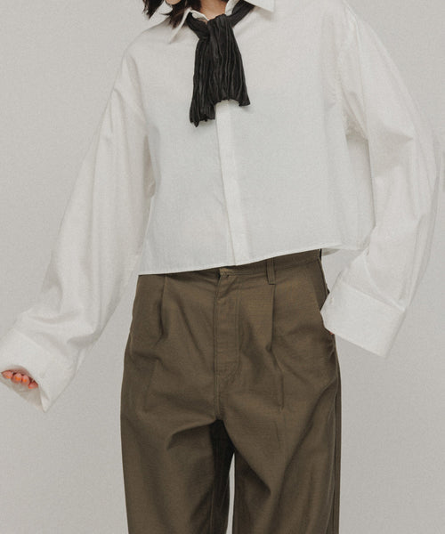 M TO R / ［BLOUSE］2WAY TIE DOCKING CROPPED SHIRTS (トップス