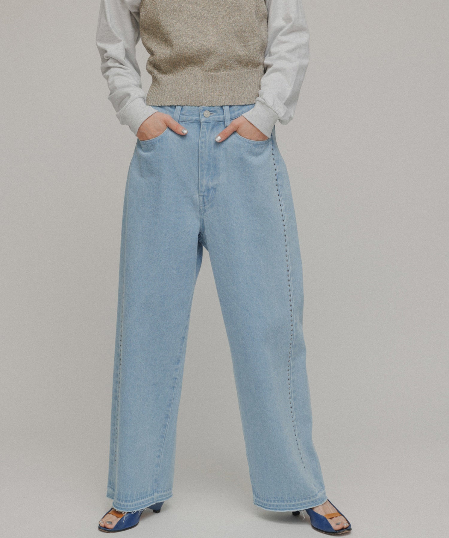 M TO R / ［PANTS］SIDELINE BIJOU LOOSE STRAIGHT DENIM PANTS