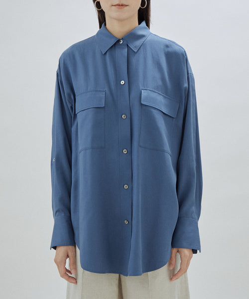 9,400円マルニ　白シャツ　青ステッチ　オーバーシャツ
