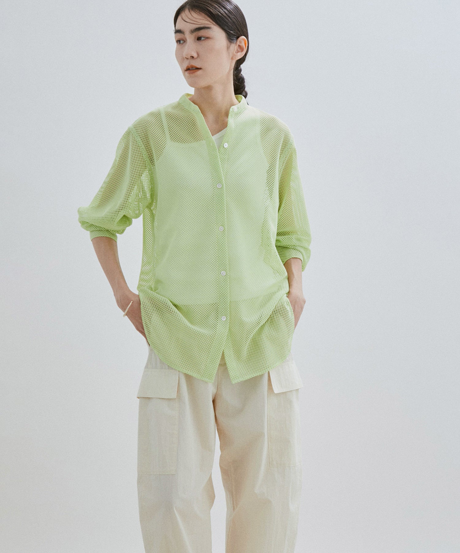 WEB限定】メッシュバンドカラーシアーシャツ｜J'aDoRe JUN ONLINE 