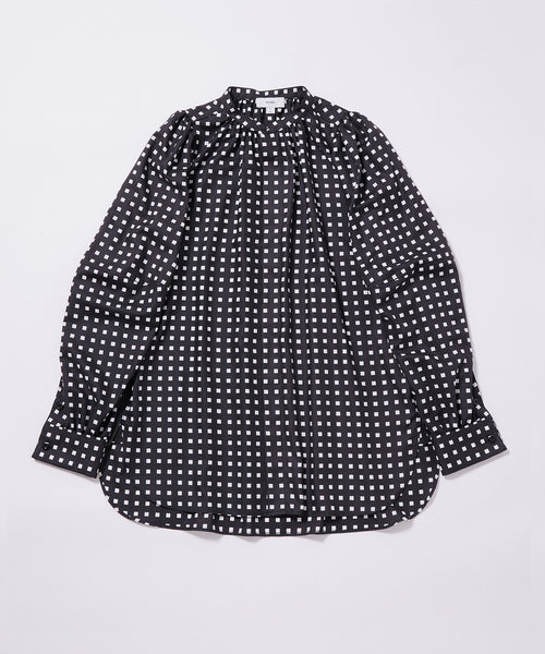 HYKEFD SQUARE PATTERN BALLOON SLEEVE SHIRT