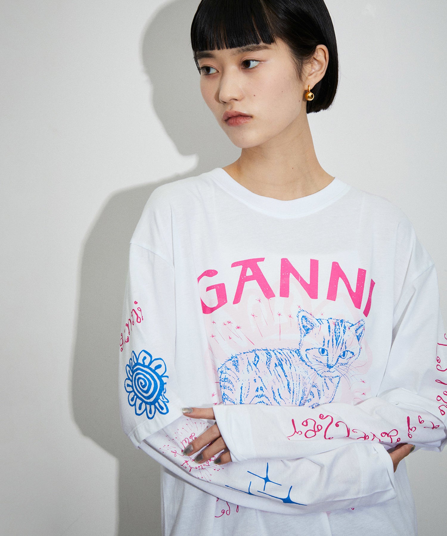 GANNI】Light Jersey Cat Long Sleeve T-shirt ｜ ADAM ET ROPE