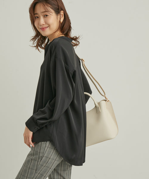 【良品】CELINE バイカラーシャツ トップス ホワイト ブルー 長袖 38