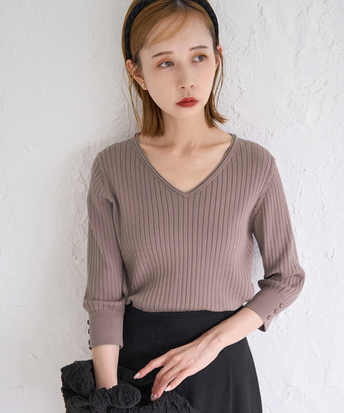 ROPÉ PICNIC / SWISS COTTON/Vネックニットプルオーバー