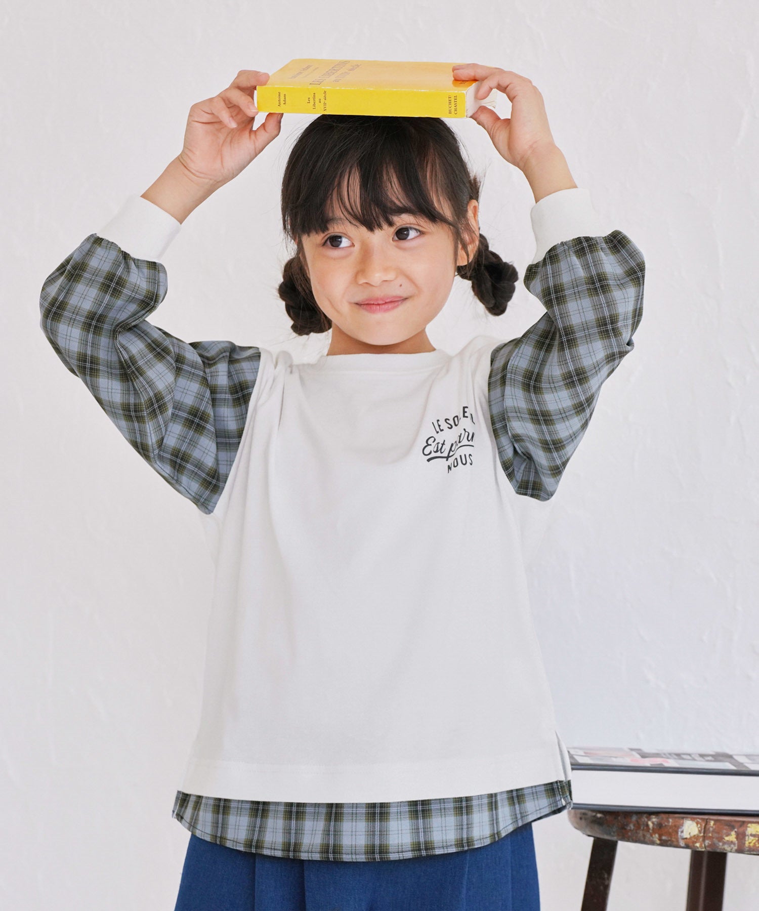 KIDS】ユニセックス袖チェック柄ドッキングロングTシャツ ｜ ROPE