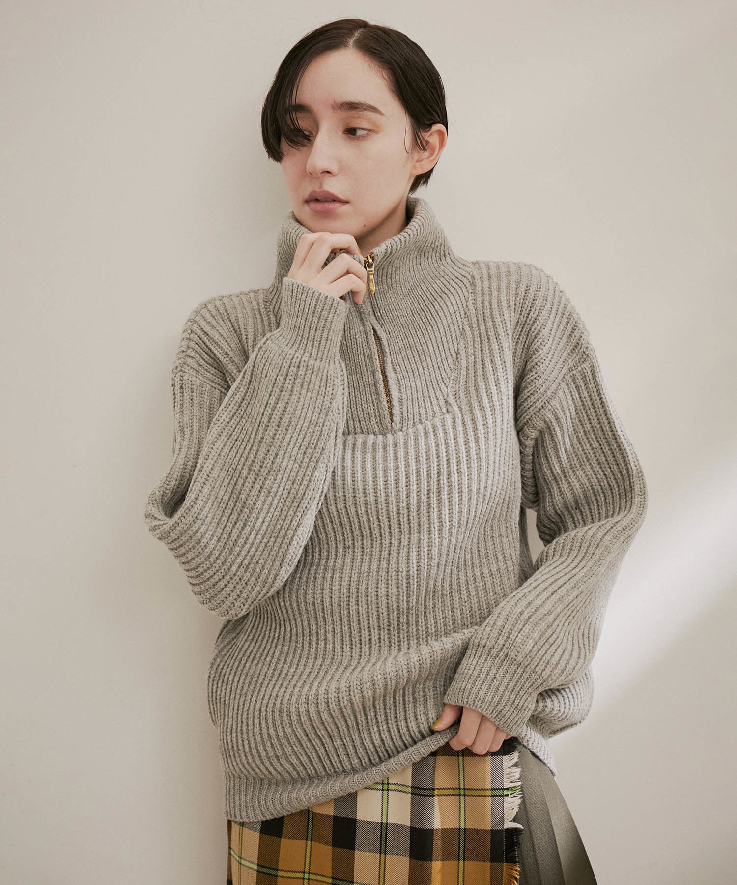 OLDDERBY KNITWEAR】ハーフジップハイネックニットプルオーバー