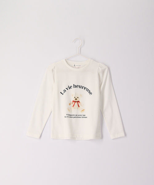 ROPÉ PICNIC KIDS / 【KIDS】肩ギャザーくま転写プリントロングTシャツ