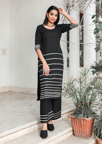 Black Short Frock Style Kurti With Dhoti Set.