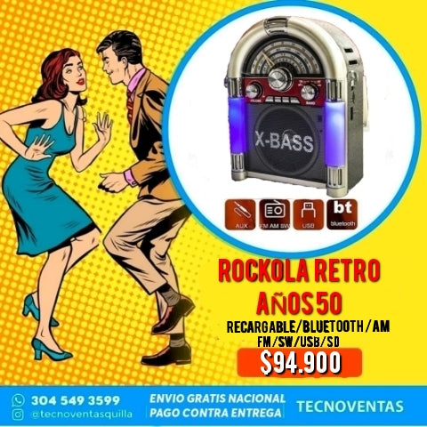 RADIO RETRO PORTÁTIL ESTILO ROCKOLA CON MP3 Y BLUETOOTH $129.900