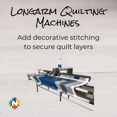 Longarm Quilting Machines add decorative stitching to secure quilt layers