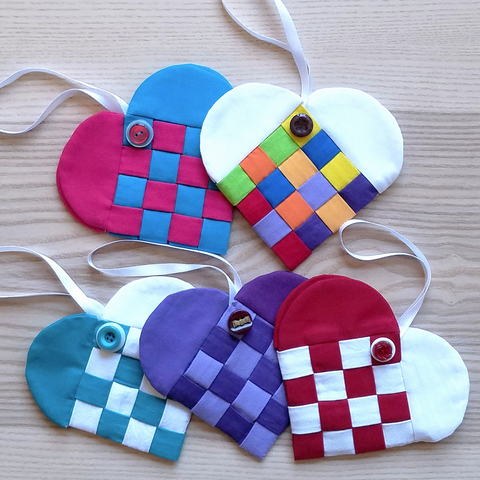 Handmade decorative hearts in various colors