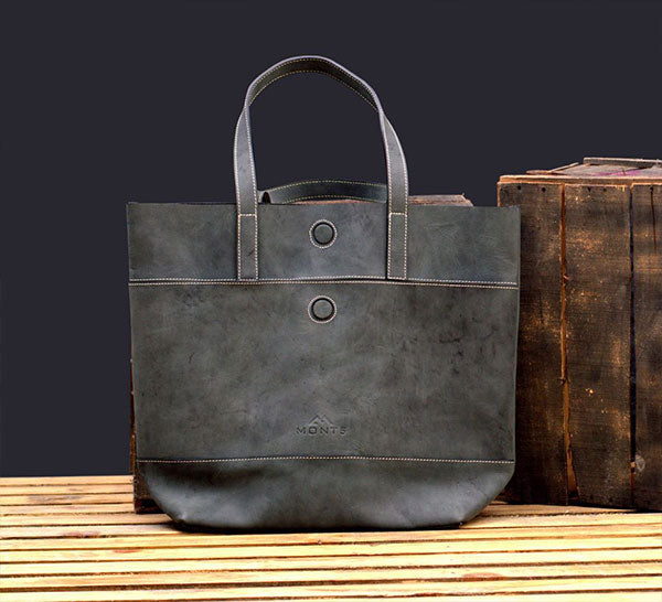 Charcoal Black Leather Tote