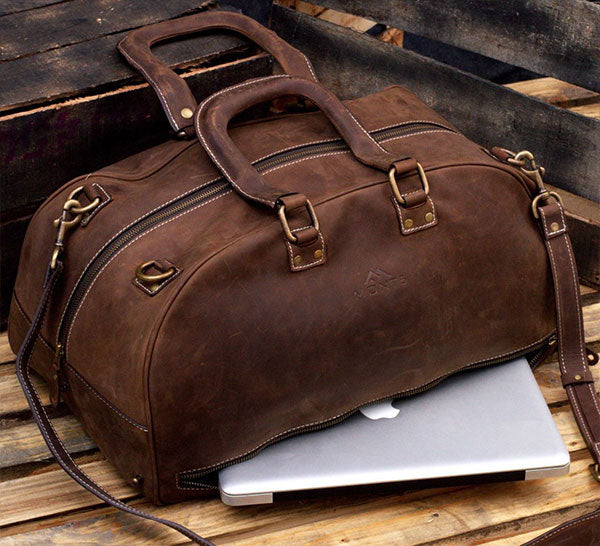 Leather Travel Bag with Laptop Compartment