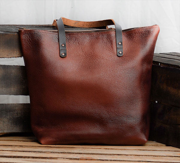 Small Leather Travel Tote With Zipper
