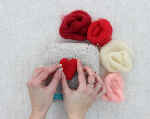 needle felting a red heart