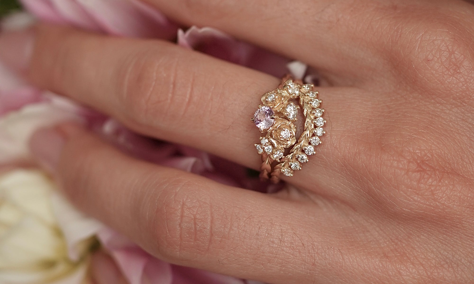 Pink Sapphire Rose Blossom Ring