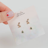 Rebirth Snake Stud Earrings, Natural Diamond & Emerald