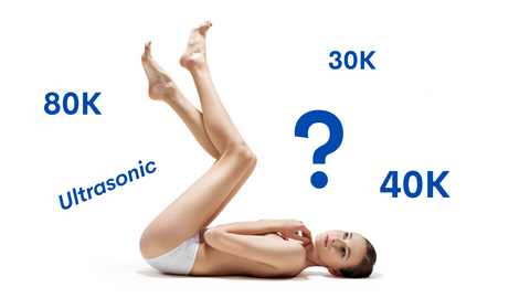 Woman lying on floor thinks about 30K, 40K, 80K cavitation 