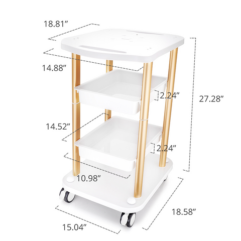 Dimensions du chariot de salon avec poignées dorées