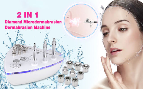 2 in 1 Diamond Microdermabrasion Machine with Dermabrasion and Water Spray on Woman’s Face