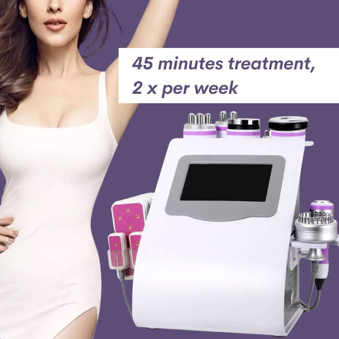 Beautiful slim woman, Unoisetion 9 in 1 Cavitation Machine, Recommended 45 minutes treatment 2 times per week