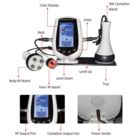 Diagram of Parts of 40k Cavitation RF Machine for Body and Face