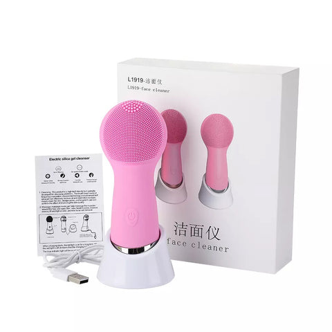 Pink Sonic Facial Cleansing Brush , Rtaaio Box, Charging Stand , USB Cable, Instructions Manual