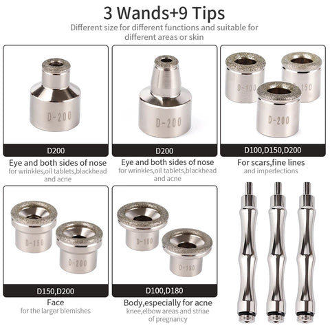 Three Wand and Nine Tips of Diamond Microdermabrasion Machine