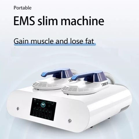EMS Slim Desktop EMSculpting Machine, White and blue color, with two treatment handles
