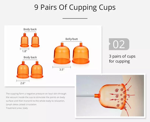 Nine pairs of cupping cups of Vacuum Therapy Machine