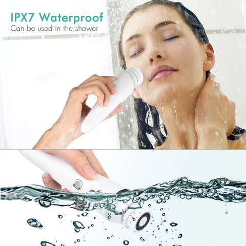 Women Enjoys Waterproof Facial Cleansing Brush While Taking A Shower