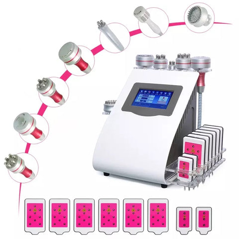 9 in 1 Unoisetion Cavitation Machine with Multiple Probes and Lipo Laser Pads, Pink Color