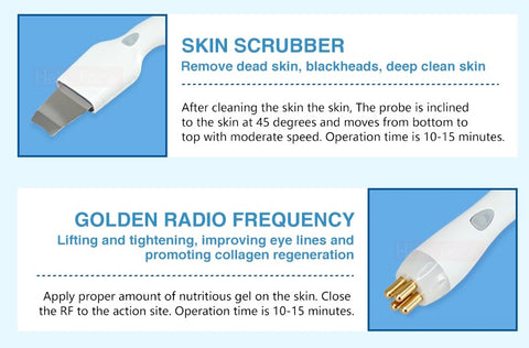 Hydra Facial Machine Handles -Skin Scrubber, Golden Radio Frequency - for Smart Ice Blue Hydra Facial Machine