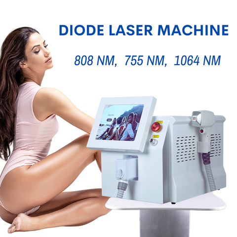 Diode Laser Machine for Permanent Hair Removal, Slim Beautiful Woman’s Body in White Bikini Set