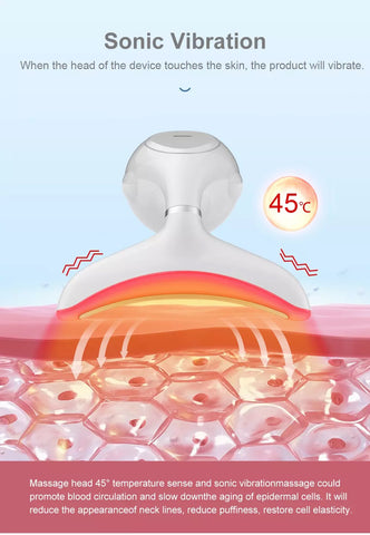 Face and Neck Massager Beauty Device Produces Sonic Vibration with 45 degree temperature