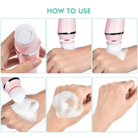 Steps How to use Facial Cleansing Brush Pink, on Hand