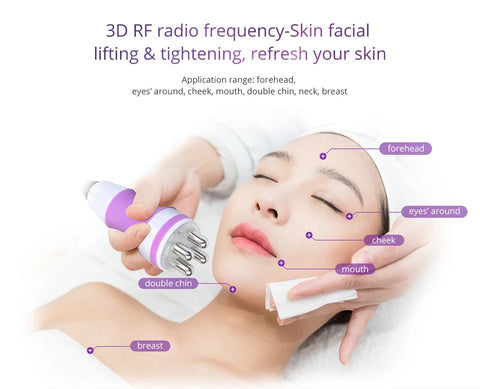 Tratamiento de radiofrecuencia para tensar la piel se realiza en el rostro de la mujer