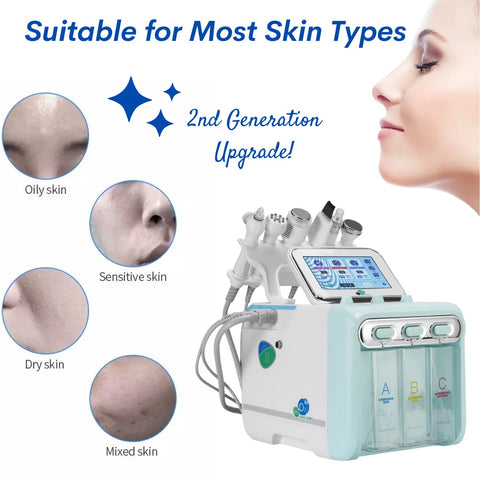 2nd Generation Upgraded 6 in 1 Hydro Dermabrasion Machine is Suitable for More Skin Types, Normal, Dry, Sensitive and Mixed