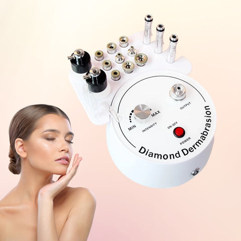 Professional Diamond Microdermabrasion Machine, Woman with Beautiful Skin Touches Her Face