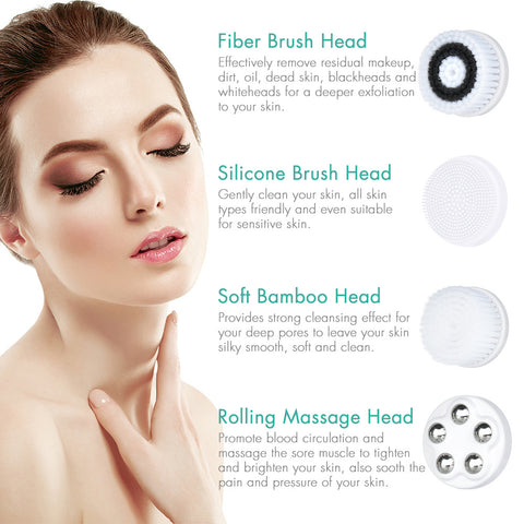 Four Different Massage Heads of Facial Cleansing Brush Beautiful Skin