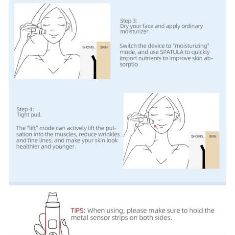 Usage Steps 3 and 4 for Ultrasonic skin scrubber Device