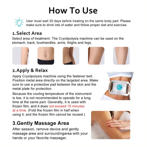 How to Use the Fat Freezing Machin. Select Area, Apply and Relax, Massage Area