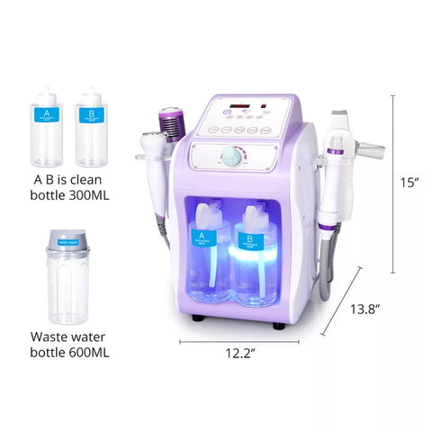 Dimensions of Hydra Facial Machine, Size of Clean Bottles and waste Bottles